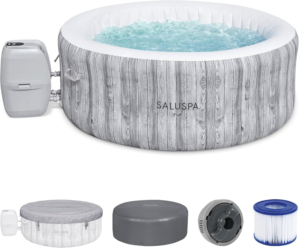 2026 Large Round 2 to 4 Person Inflatable Hot Tub Portable Outdoor Spa with 120 Airjets and Energysense Cover, Grey