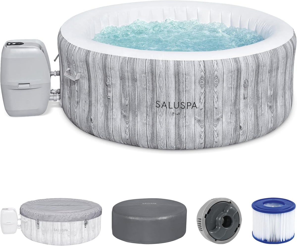 2026 Large Round 2 to 4 Person Inflatable Hot Tub Portable Outdoor Spa with 120 Airjets and Energysense Cover, Grey