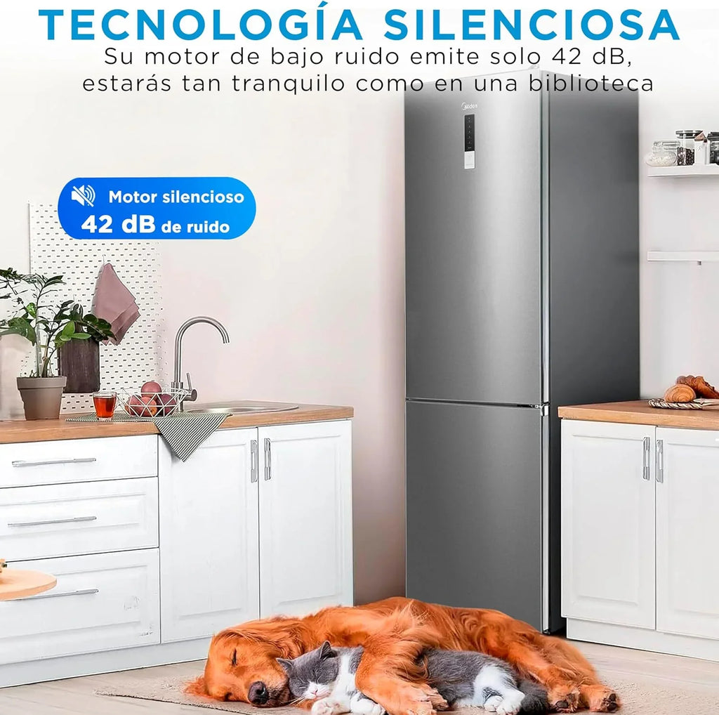 2026 Midea Frigorífico Combi No Frost | 60 cm ancho x 188 alto cm | Inox | Nevera libre instalación 224 L + 86 L Congelador – Refrigerador de bajo consumo con congelador vertical