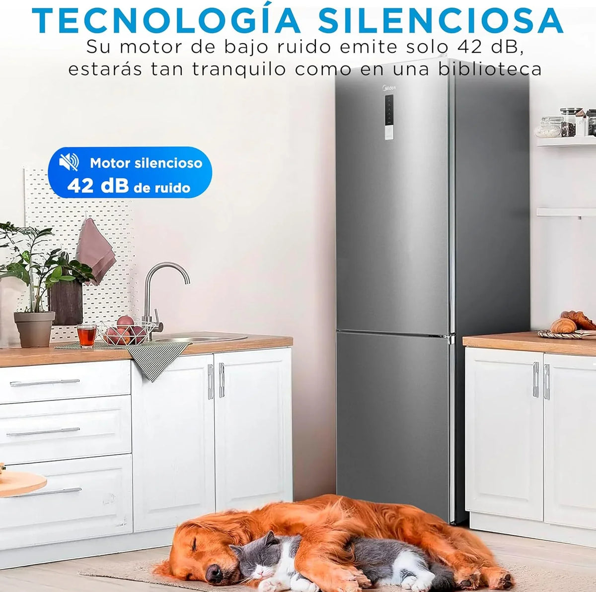 2026 Midea Frigorífico Combi No Frost | 60 cm ancho x 188 alto cm | Inox | Nevera libre instalación 224 L + 86 L Congelador – Refrigerador de bajo consumo con congelador vertical