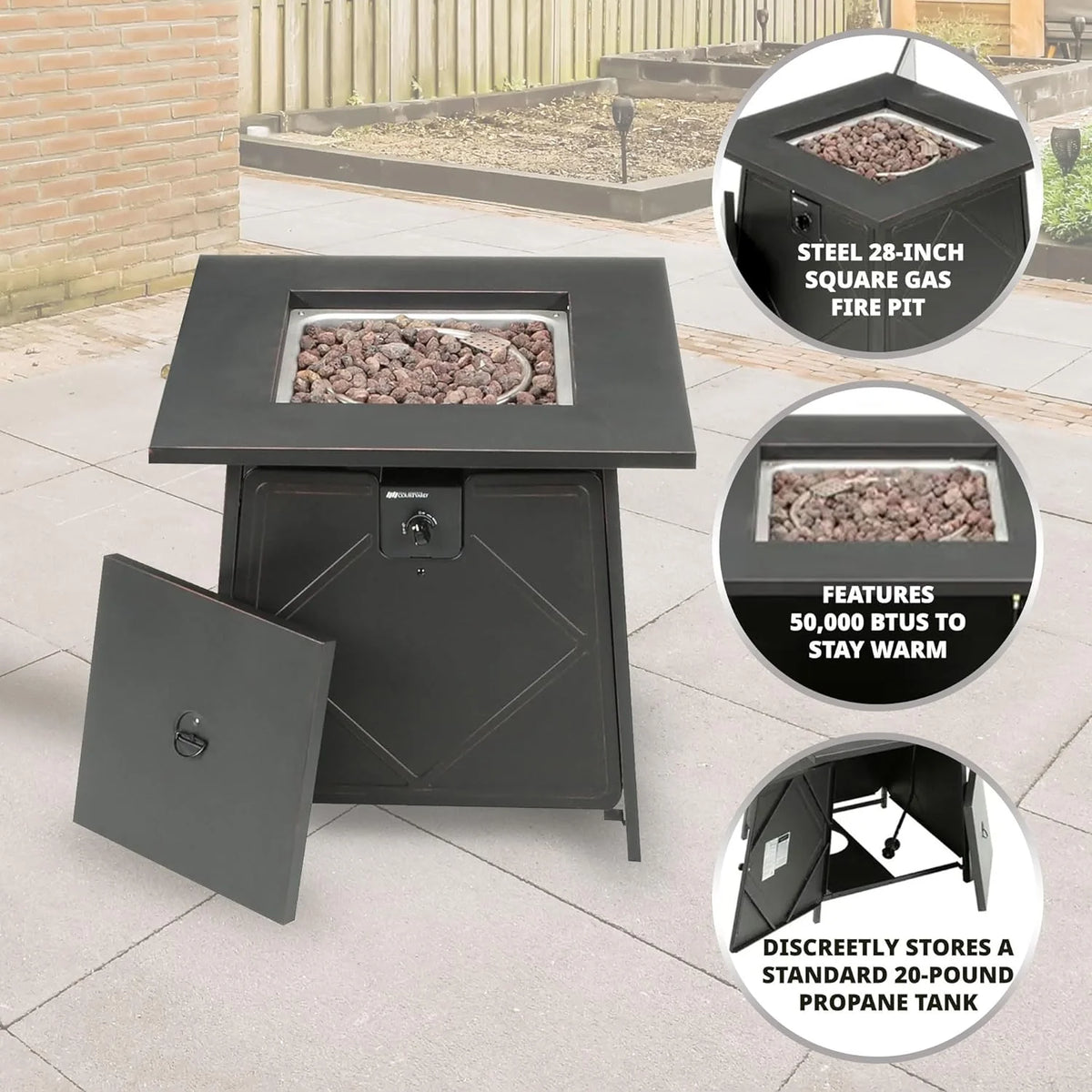 2026 Four Seasons Patio Dual Heat 50,000 BTU Square Gas Fire Pit