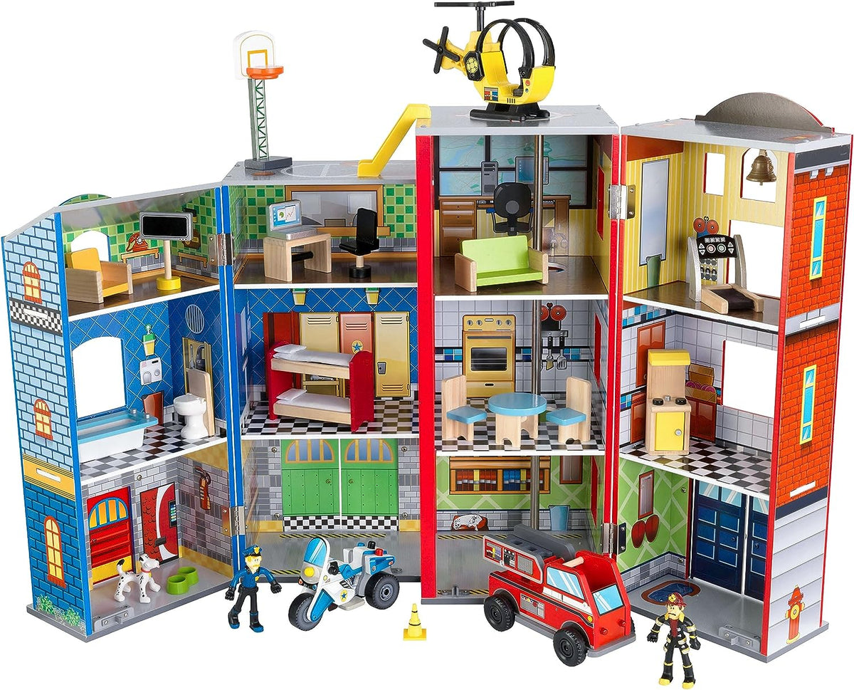 2026 Wooden play set, 3 levels, with 26 accessories, folds for storage