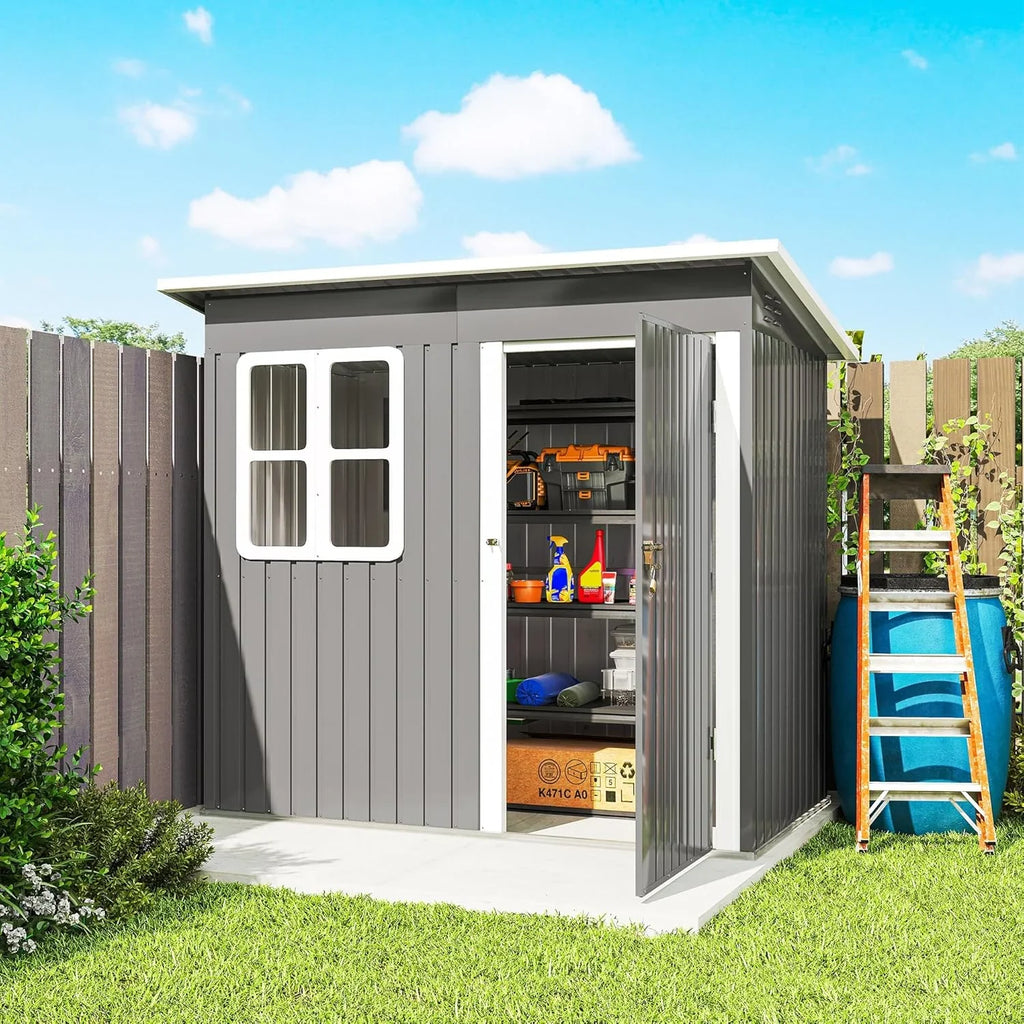 2026 Outsunny Caseta de Jardín Exterior, 2,55 m² 221x133x190 cm, Cobertizo de Jardín Exterior Metálico con Ventana, Puerta con Cerradura y Ventilaciones, para Almacenamiento de Herramientas, Gris Oscuro