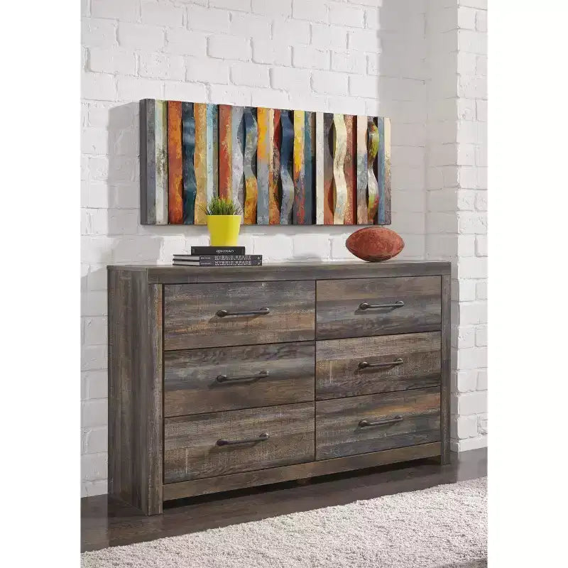 2026 Cómoda de 6 cajones – Cajonera rústica industrial para dormitorio con acabado de madera rústica.