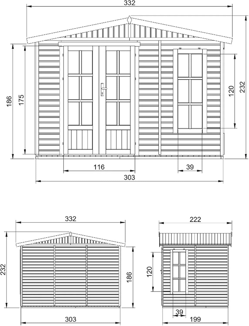 2026 TIMBELA Caseta de jardín de Madera de 6 m2 – Cobertizo Jardin Exterior con Suelo, Ventana, Puerta Doble – Cabaña de jardín para Trabajar en casa – con Tejas bituminosas Verde M334FB+H334FBGREEN