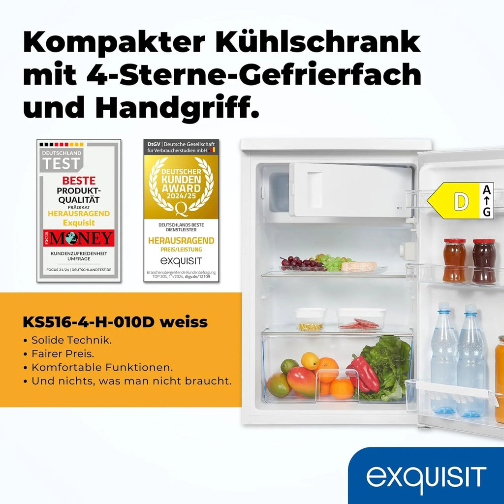 Refrigerador Exquisit 2026 con compartimento congelador, 120 litros, congelador de 4 estrellas, refrigerador independiente, KS516 – 4 – H – 010D Blanco