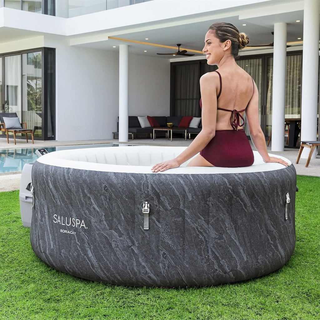 2026 Large Round 2 to 4 Person Inflatable Hot Tub Portable Outdoor Spa with 120 Airjets and Energysense Cover, Grey