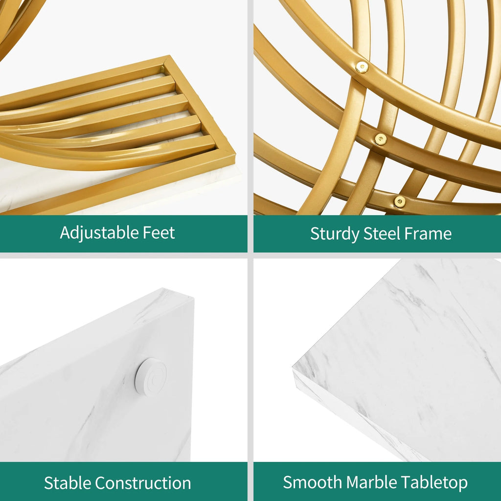 2026 Modern Gold Console Table with Marbled Top, Sofa Table for Entryway and Hallway