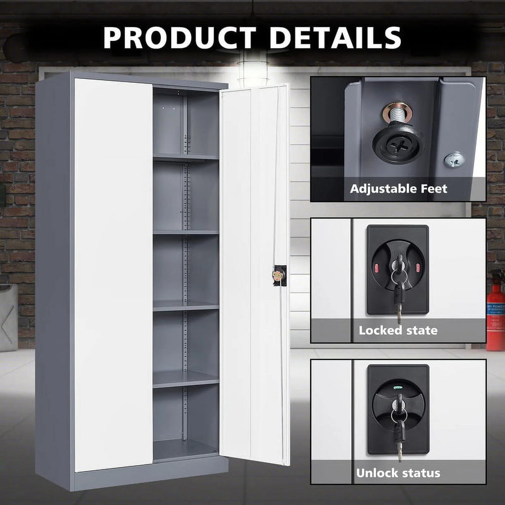 2026 STANI Metal Storage Cabinet with Locking Doors, Garage Lockable Steel Cabinets with 4 Doors and 5 Shelves for Home, Garage, Pantry Workshop Warehouse