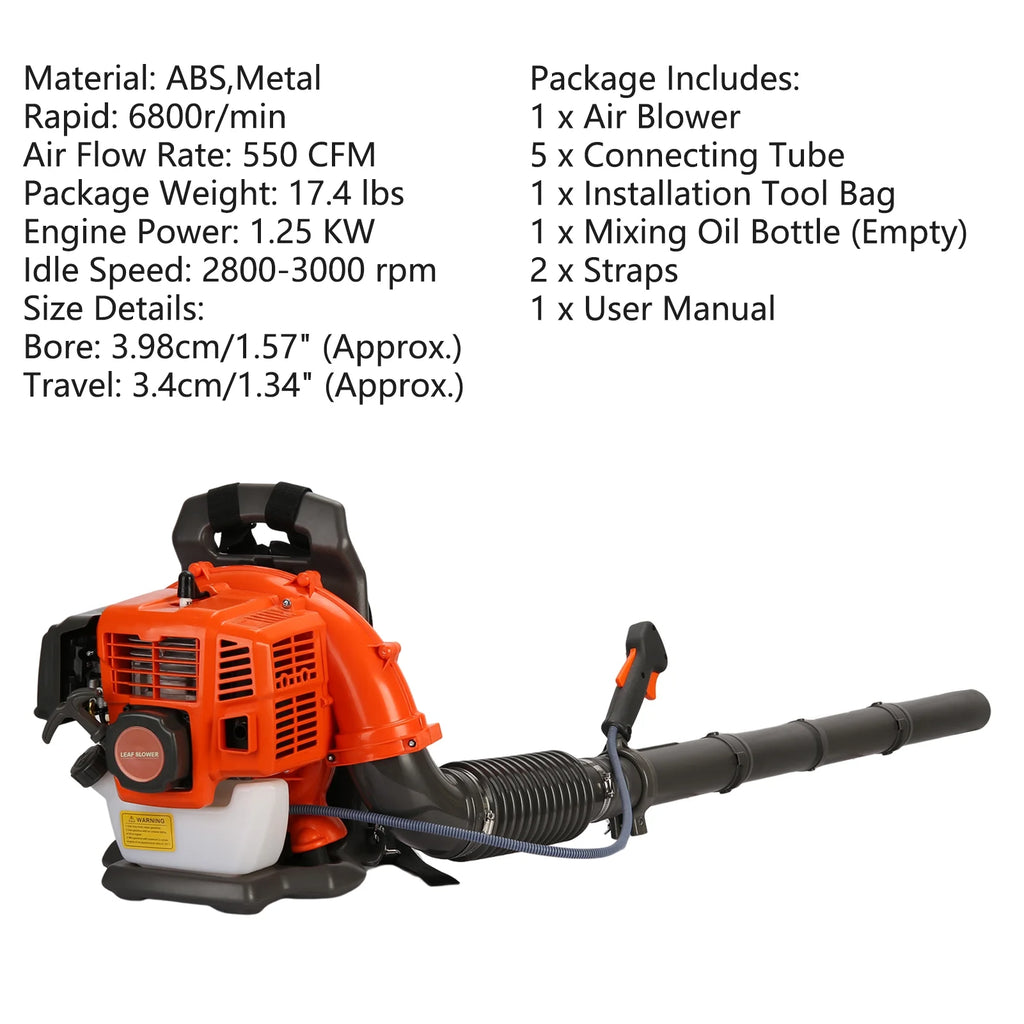 2026 Birinta 1 Set Leaf Blower Backpack Style 52CC Two-stroke 1.25 KW Adjustable Tube Gas Powered Dust Blower Supplies for Garden Patio Cleaning, Lawn Care, Blowing Leaves and Dust