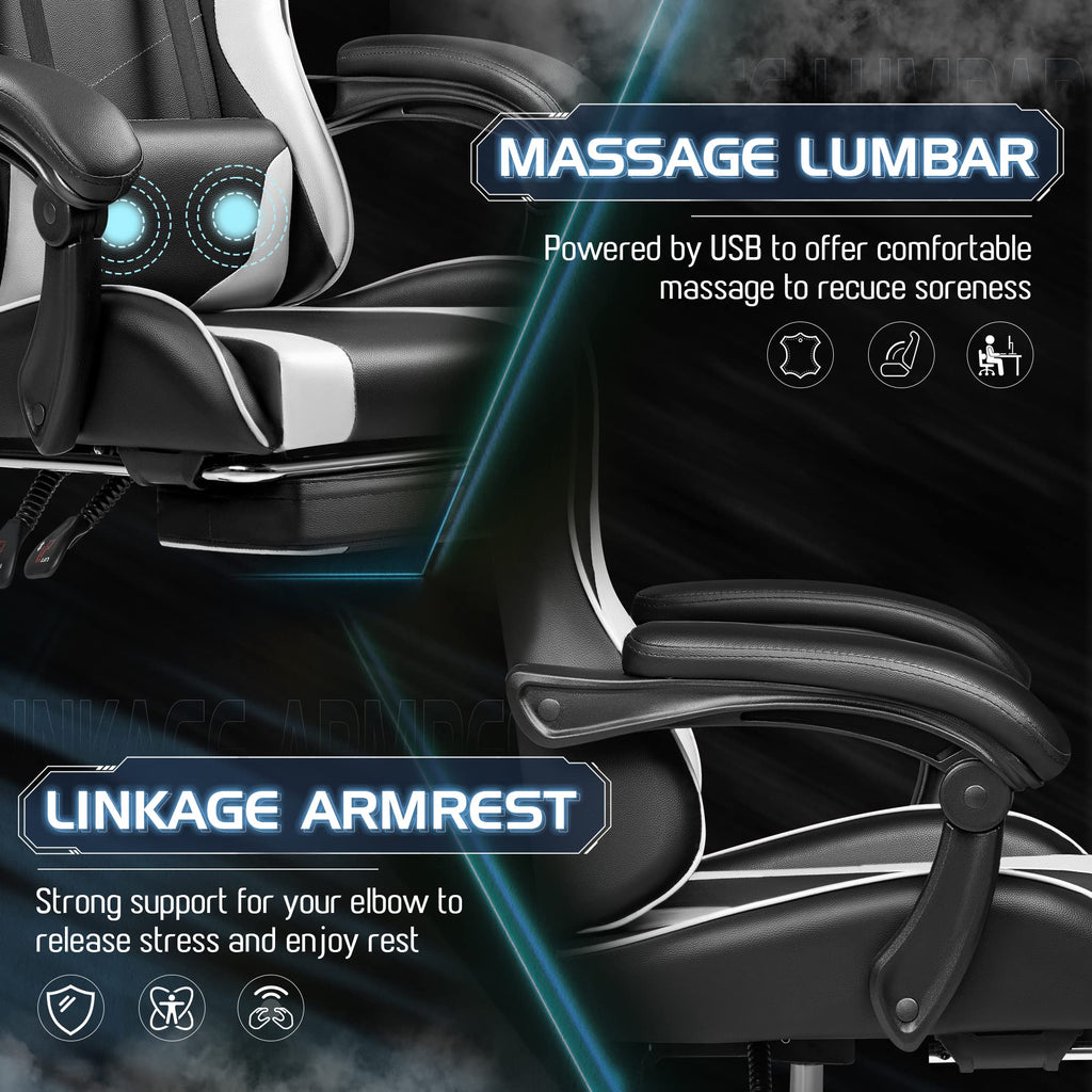 2026 Ergonomic Gaming Chair with Footrest and Massage Support, Reclining Computer Chair for Gaming Room and Home Office