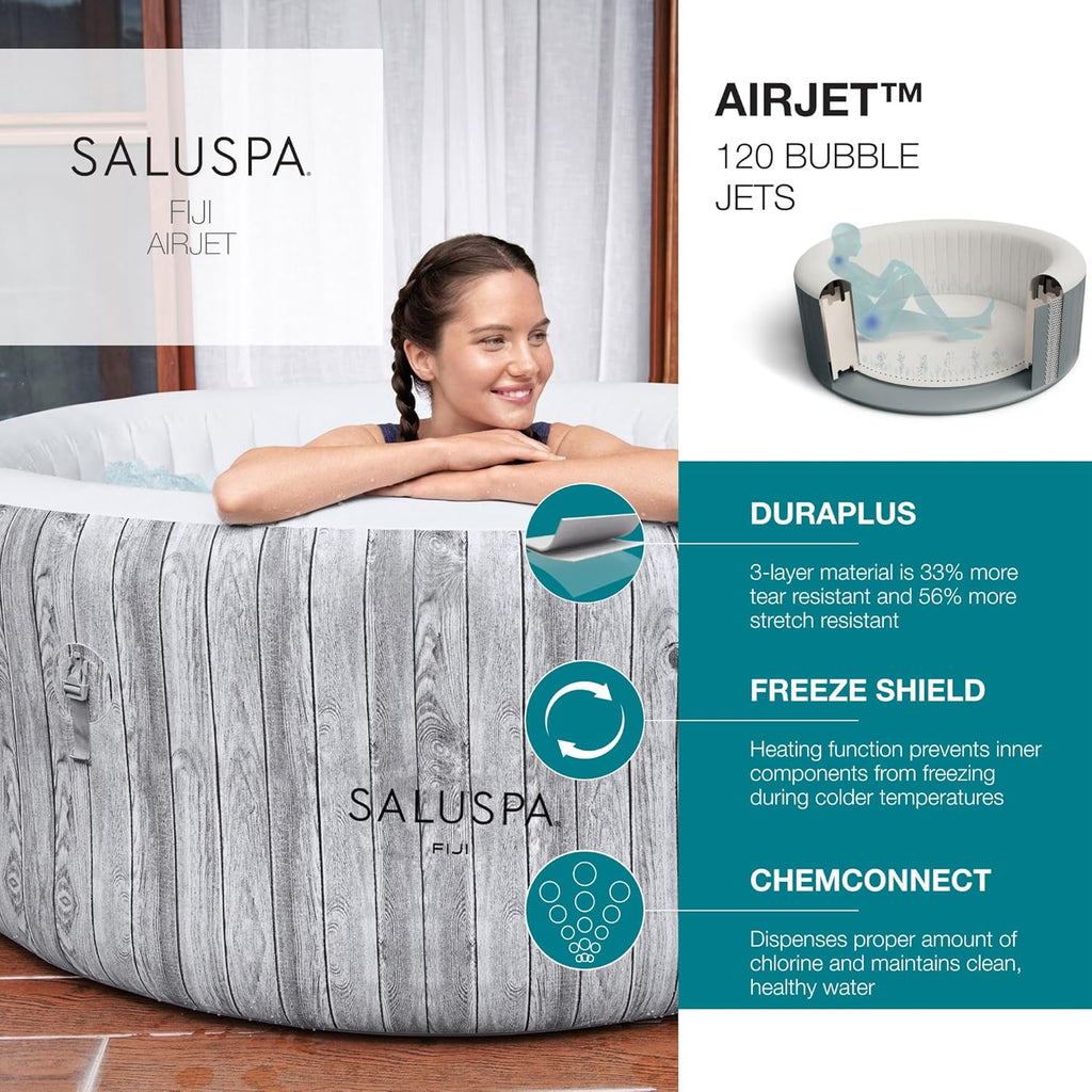 2026 Large Round 2 to 4 Person Inflatable Hot Tub Portable Outdoor Spa with 120 Airjets and Energysense Cover, Grey