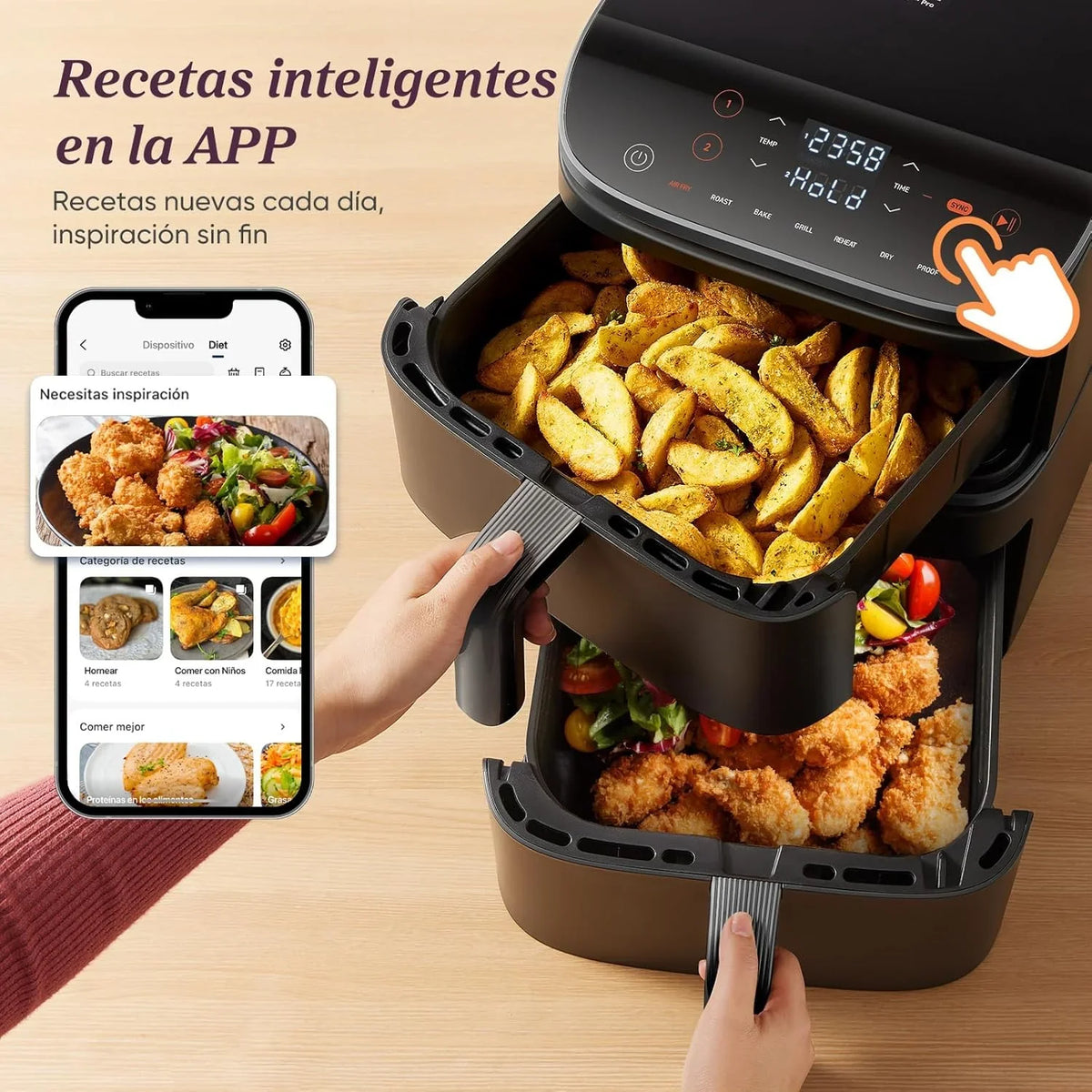2026 Cosori Turbo Tower Freidora de Aire10,8L con Cesta Verticales, Cocción en 3 Niveles que Ahorra Espacio, 2630 W, 6 funciones, 2 DC Motores, Más de 50 Recetas Completas en Línea