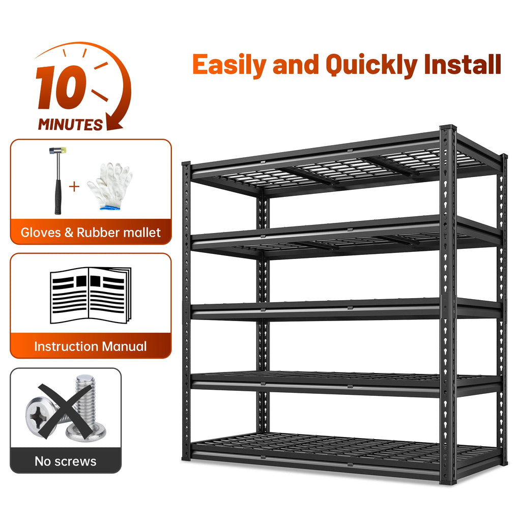 2026 REIBII 48" W Garage Shelving Units 5 Tier Storage Shelves Heavy Duty Adjustable Metal Utility Shelf-72" H x 48" W x 24" D