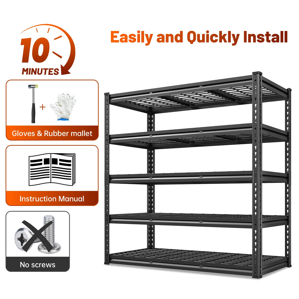 2026 REIBII 48" W Garage Shelving Units 5 Tier Storage Shelves Heavy Duty Adjustable Metal Utility Shelf-72" H x 48" W x 24" D