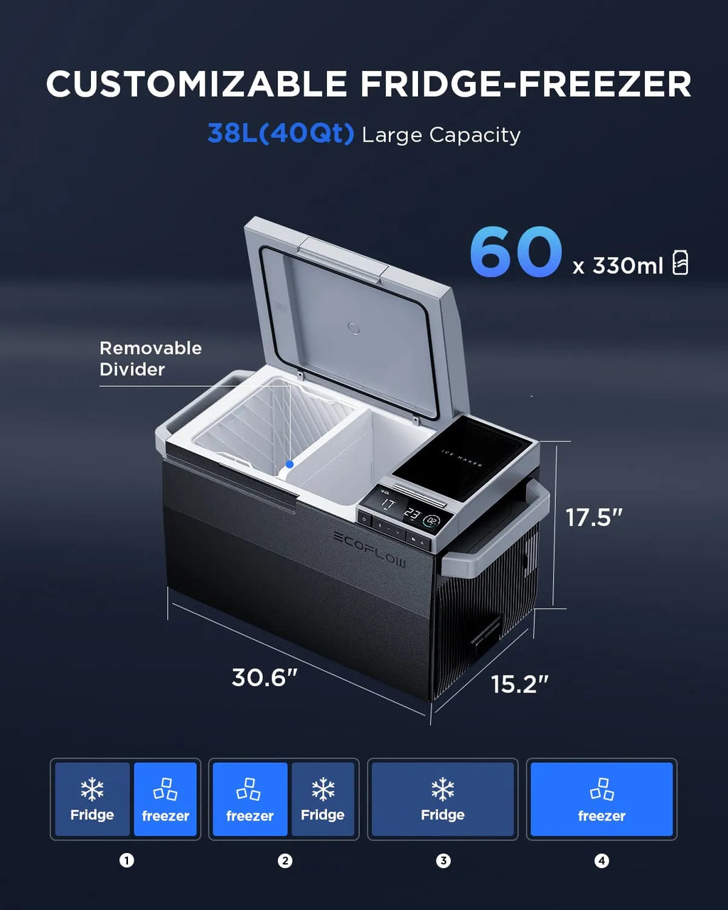 2026 Car Refrigerator, 40 QT(38L) Portable Refrigerator, Electric Cooler with Ice Maker, Dual Zone Wifi App CONTROL(-13°C~50°C), 12/24V Dc/ac for…