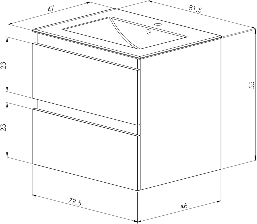 2026 BELLOBATH – Mueble Baño Suspendido con Lavabo de Cerámica, Mueble Baño con Lavabo Montado con 2 Cajones, 80 x 55 x 46 cm, Mueble Roble