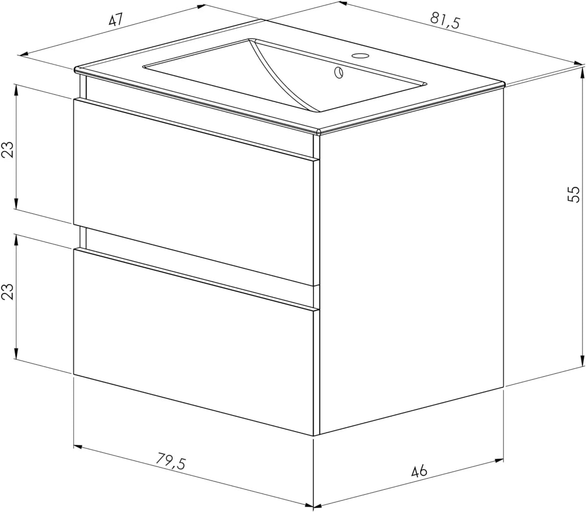 2026 BELLOBATH – Mueble Baño Suspendido con Lavabo de Cerámica, Mueble Baño con Lavabo Montado con 2 Cajones, 80 x 55 x 46 cm, Mueble Roble