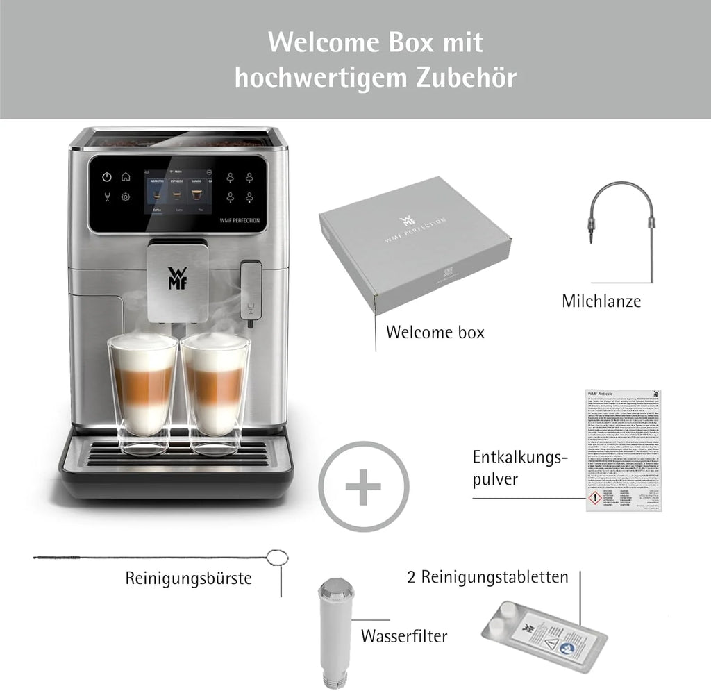 Cafetera automática WMF Perfection 640 de 2026 con sistema de leche, 16 especialidades de bebidas, doble termobloque, molinillo de acero inoxidable, almacenamiento de perfiles de usuario (640: WMF Perfection 640 con sistema de leche)