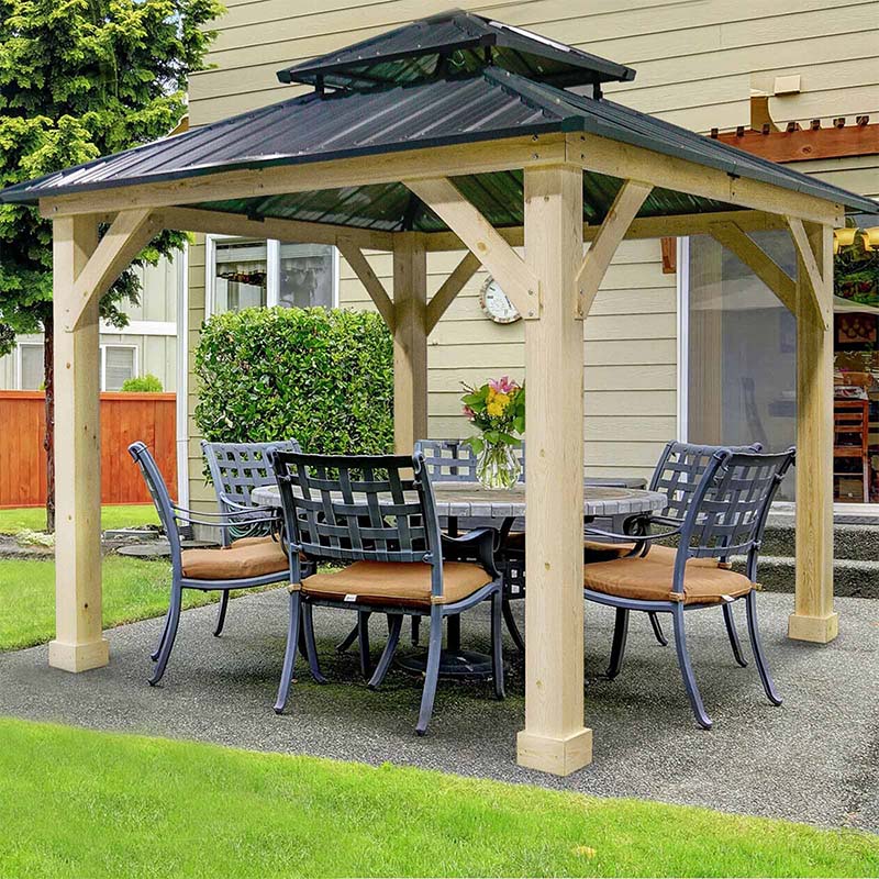 2026 10 X 10 Ft Outdoor Patio Hardtop Gazebo With Wood Frame Amp 2 Tier Metal Roof All Weather Gazebo Pergolas Shelter