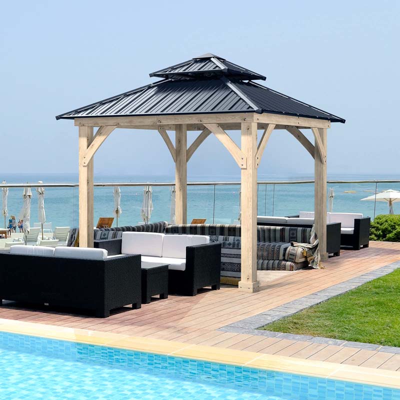 2026 10 X 10 Ft Outdoor Patio Hardtop Gazebo With Wood Frame Amp 2 Tier Metal Roof All Weather Gazebo Pergolas Shelter