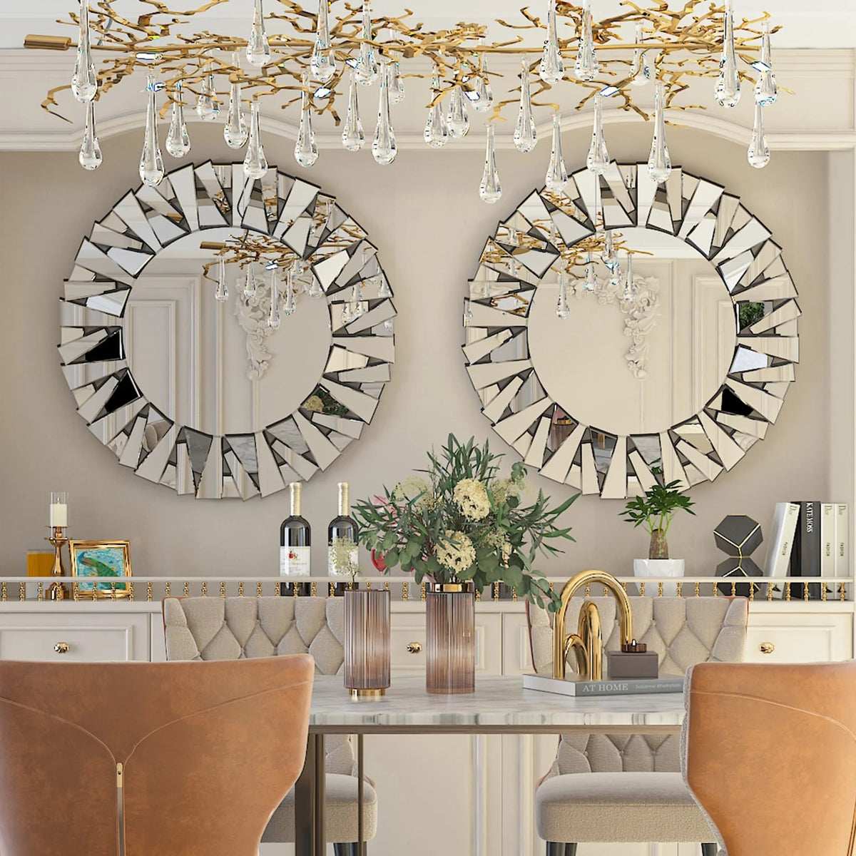 2026 32 Inch Round Decorative Wall Mirror, Glass Accent Mirror for Home Decor
