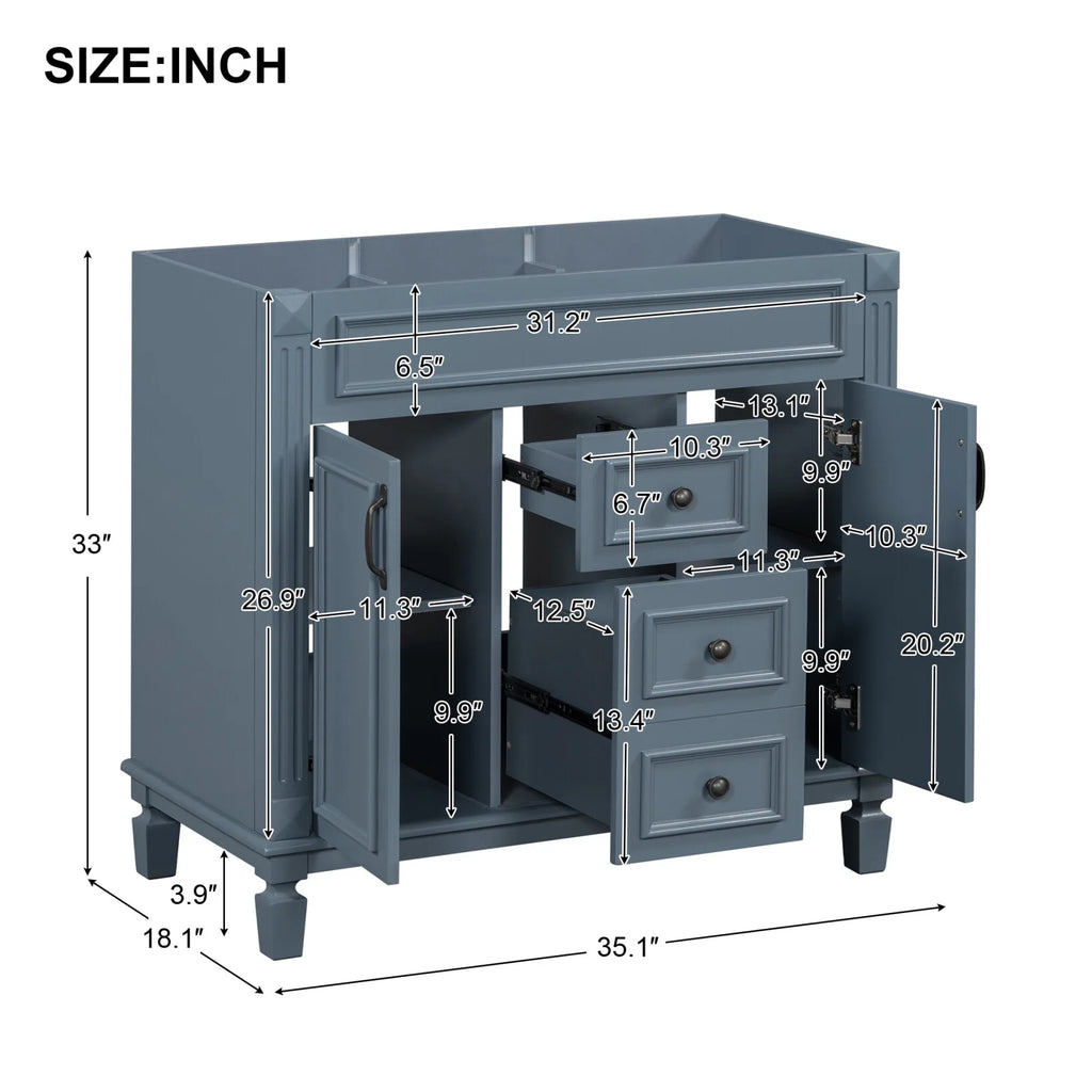 2026 Modern Bathroom Furniture Set, 36" Bathroom Vanity with Top Sink, 35" Wall Mounted Bathroom Storage Cabinet, Mirror Cabinet with 6 Shelves, Storage Cabinet with 2 Doors and 2 Drawers, Grey