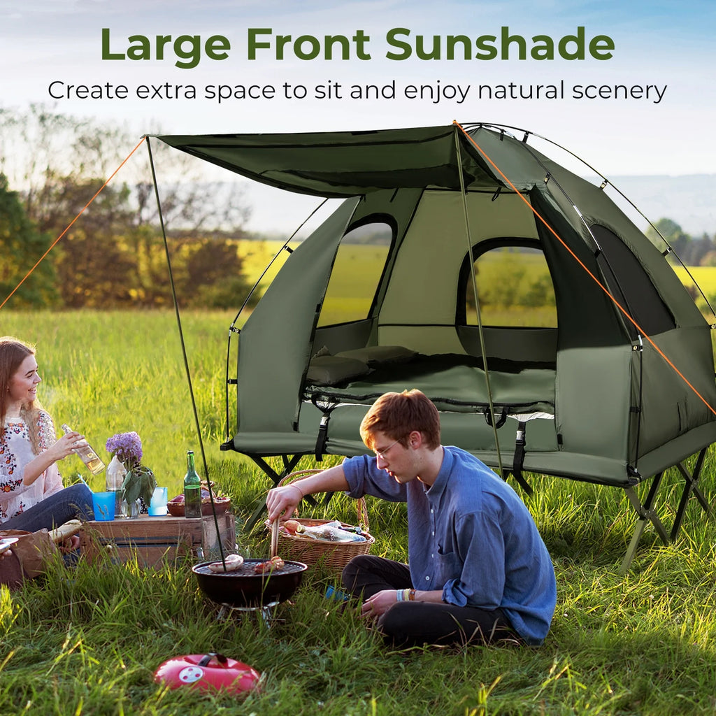 2026 Patiojoy Folding 2-Person Camping Tent Cot Portable Pop-Up Tent with Sleeping Bag&Air Mattress for Outdoor Activity