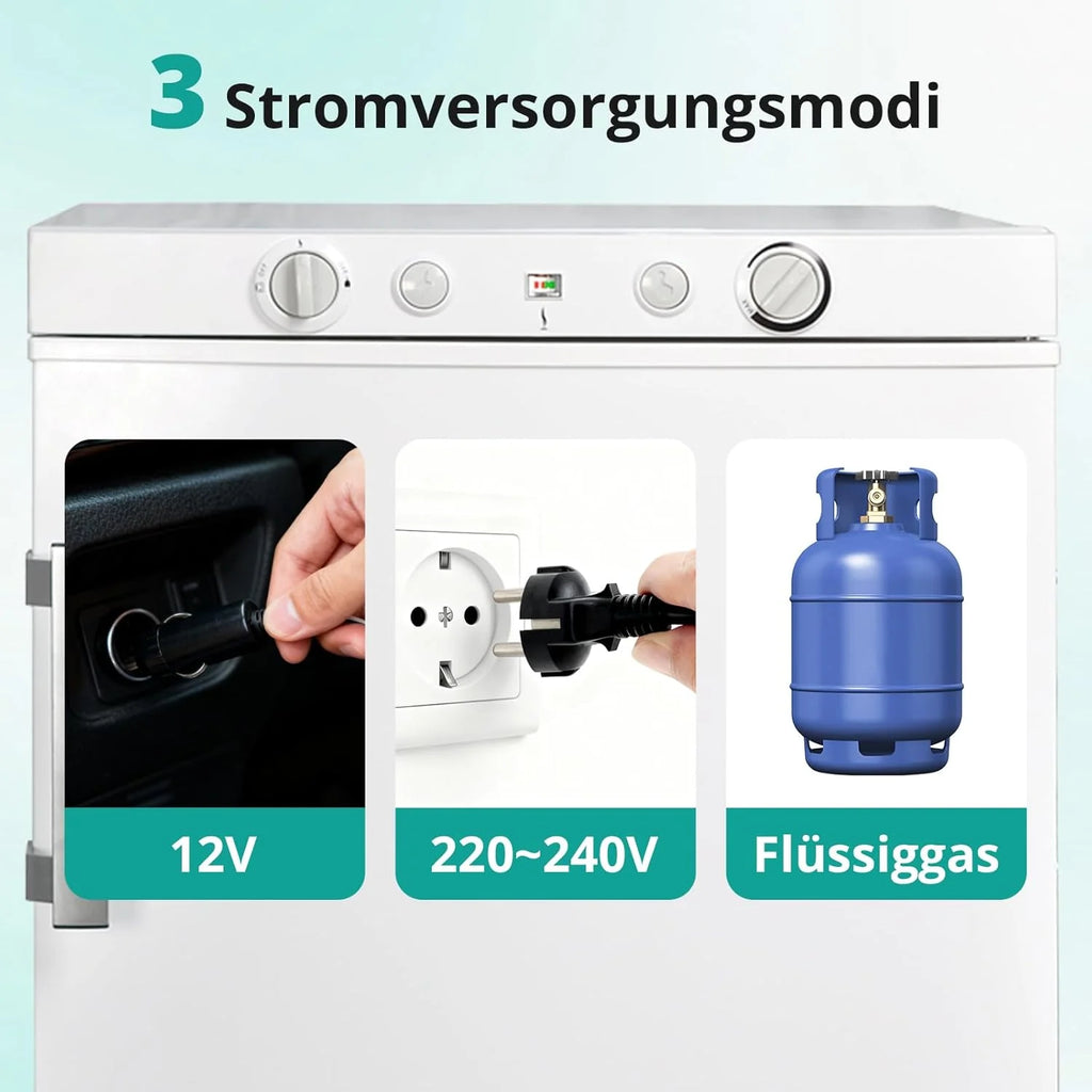Refrigerador/congelador SMETA 2026 a gas, 12V/230V, refrigerador con compartimento congelador de 100L, refrigerador combinado silencioso para camping, hogar, caravana, garaje, puerta, autocaravana, blanco