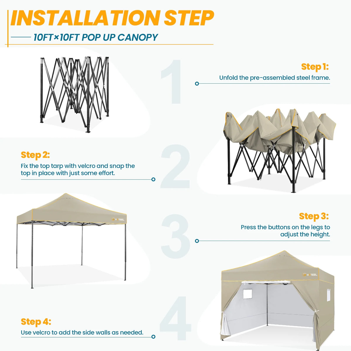 2026 SANOPY 10'x10' Pop up Canopy Tent Anti-UV Waterproof Outdoor Gazebo Instant Party Wedding Backyard Canopy Tent Shade Shelter for Backyard, Patio, Parties,Khaki