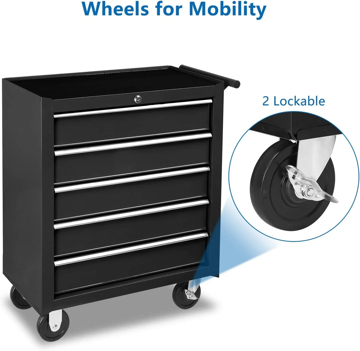2026 TUFFIOM 5-Drawer Rolling Tool Chest with Lock & Key, Tool Storage Organizer Box Cabinet with Wheels