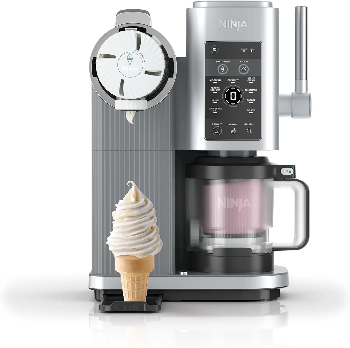 Heladera Ninja CREAMi Scoop & Swirl 2026 con 2 recipientes, 13 funciones para helado, helado suave, gelato, sorbete, batidos y más, con función de mezcla, color plata platino, NC701EU