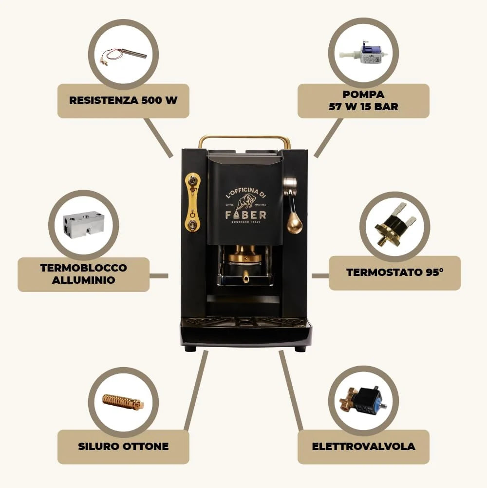 Cafetera Faber PRO Total Deluxe 2026, fabricada en latón, con papel ESE de 44 mm y capacidad de 1,3 litros (blanca).