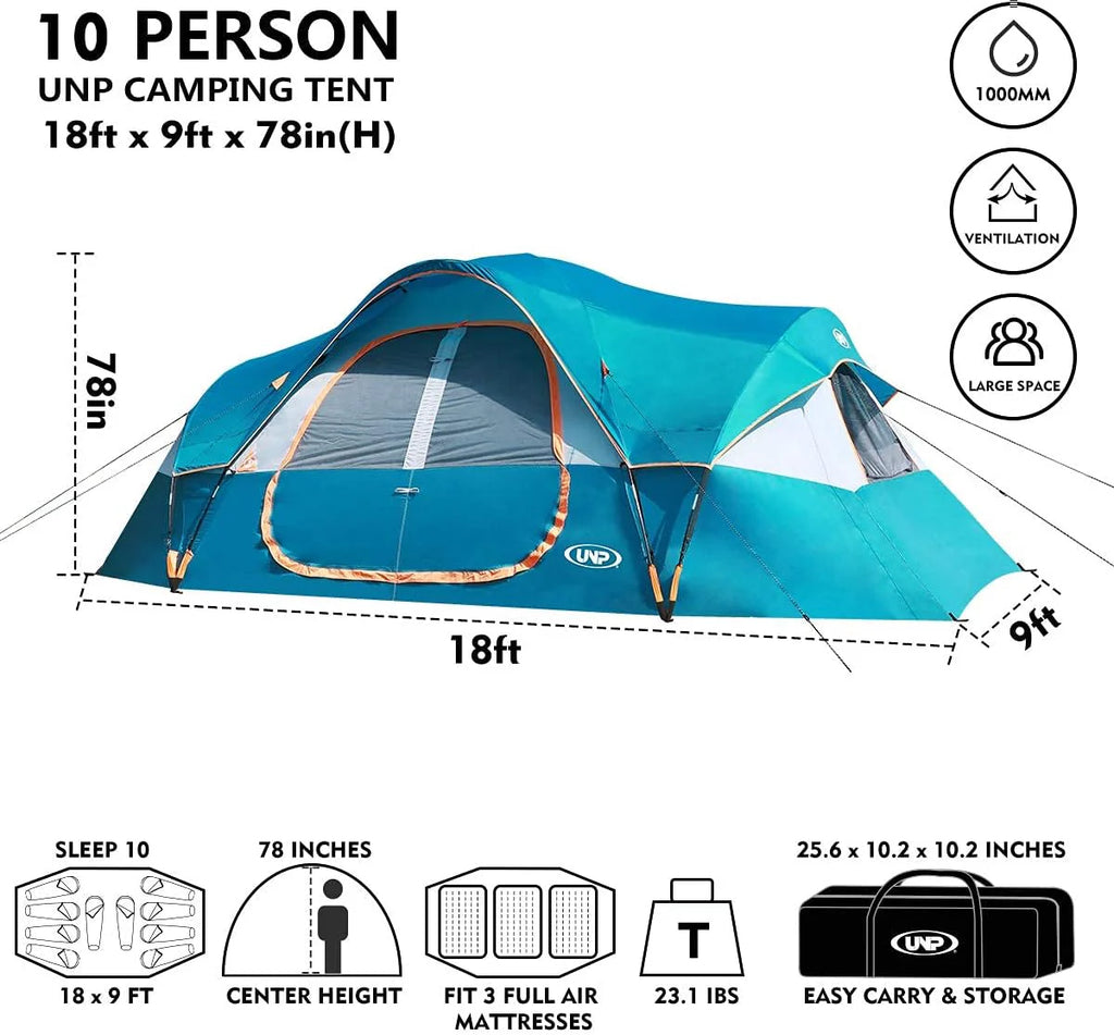 2026 Camping Tent 10-PERSON-FAMILY Tents, Parties, Music Festival Tent, Big, Easy Up, 5 Large Mesh Windows, Double Layer, 2 Room, Waterproof,…
