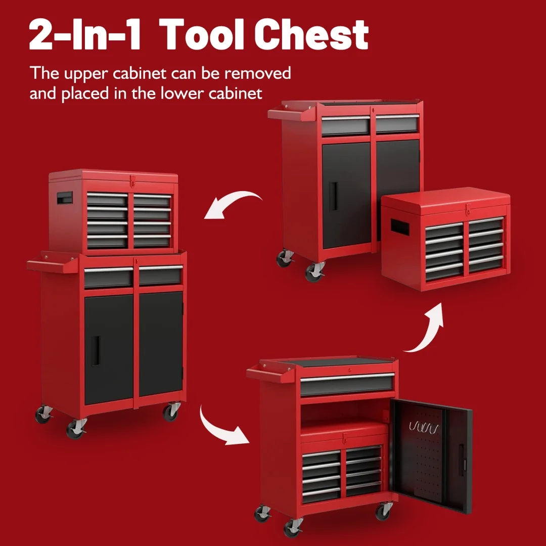2026 5-Drawer Rolling Tool Chest, 2 in 1 Detachable Tool Box with Lockable Wheels, Adjustable Shelf, and Liner for Garage and Workshop Storage (Yellow)