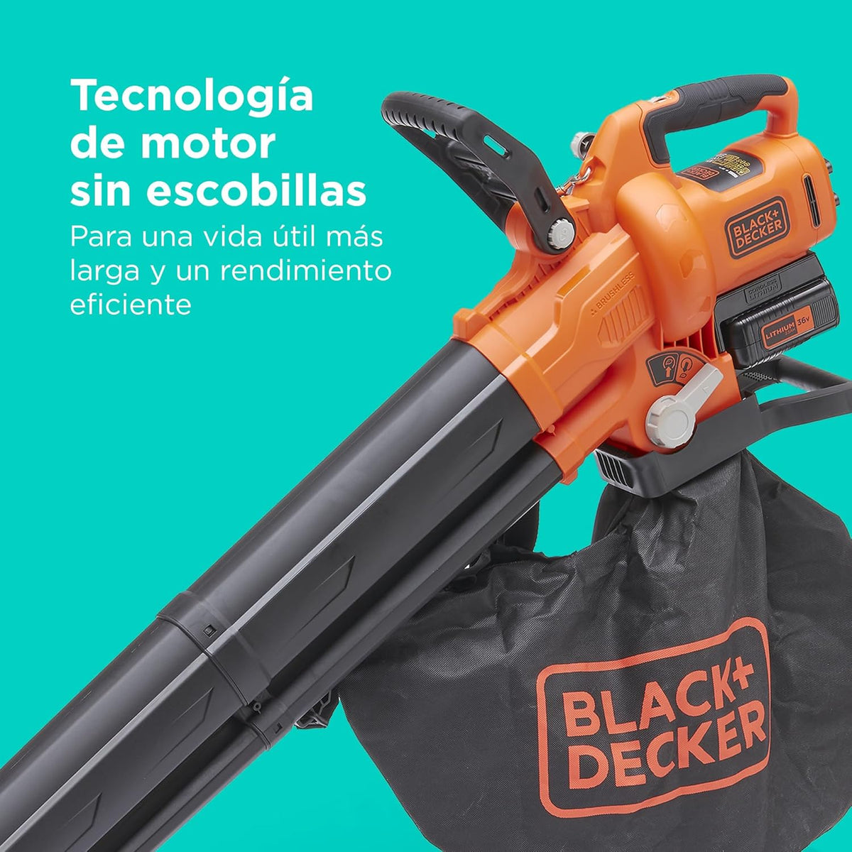 2026 BLACK+DECKER Sopladora, aspiradora y trituradora de Hojas sin Cable de 36v, con Bolsa de recolección de 45L y batería de Litio de 2.5Ah, BCBLV3625L1 – QW