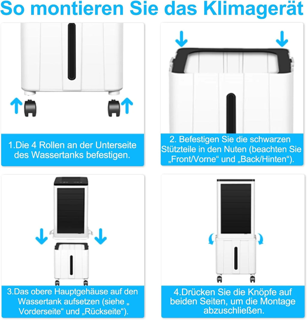 Aire acondicionado portátil 2026 sin manguera de escape, 14L 60W, con temporizador de 12 horas, 3 modos, 40dB, oscilación de 120°, depósito de agua extraíble, mando a distancia, silencioso, ideal para apartamentos y habitaciones.
