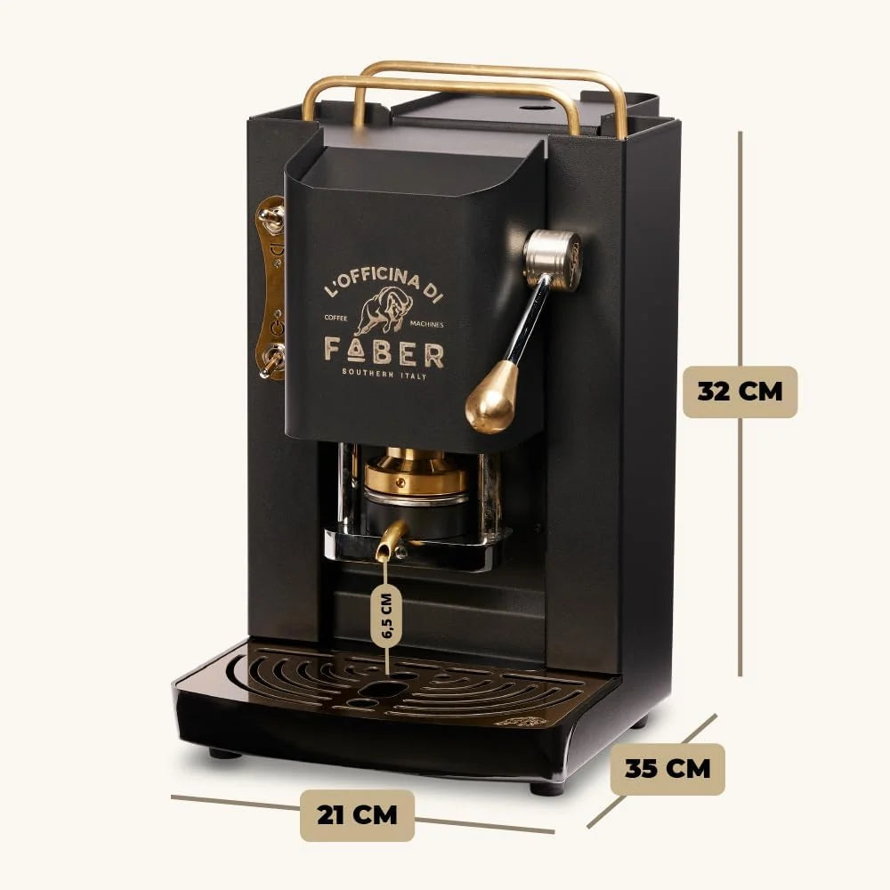 Cafetera Faber PRO Total Deluxe 2026, fabricada en latón, con papel ESE de 44 mm y capacidad de 1,3 litros (blanca).
