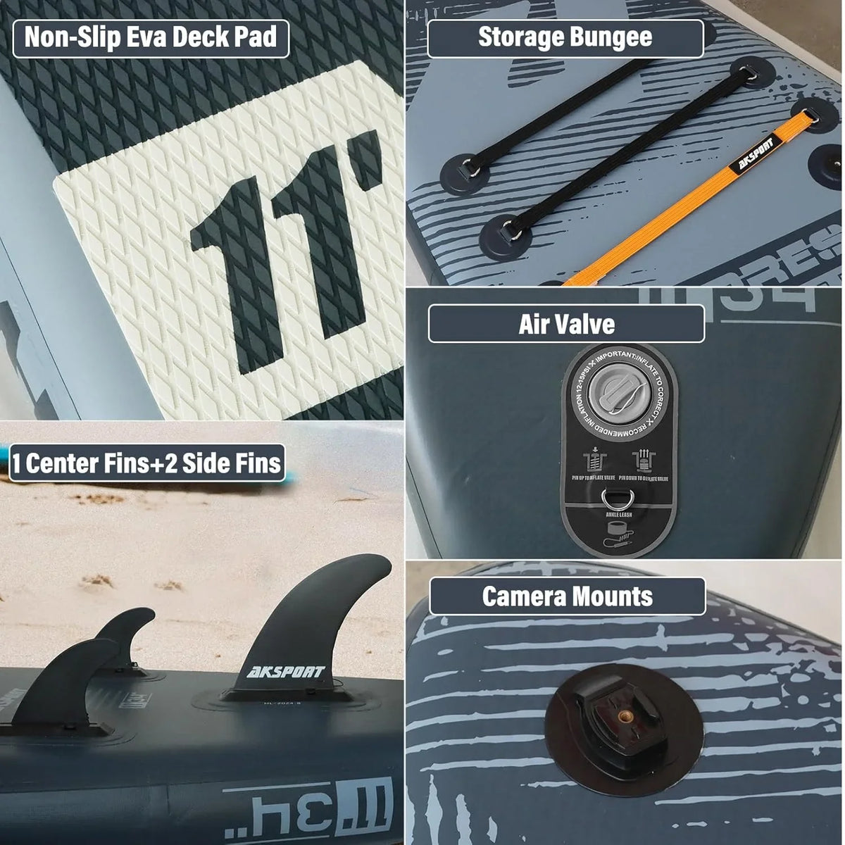 2026 AKSPORT Tabla hinchable de surf de remo, tabla de surf hinchable con todos los accesorios, diseño ancho y estable, tabla antideslizante, tabla de remo para jóvenes y adultos