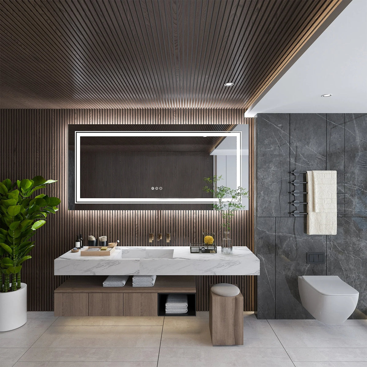 2026 Extra Large LED Lighted Bathroom Mirror, Anti-Fog Wall Mounted Vanity Mirror with 3 Colors