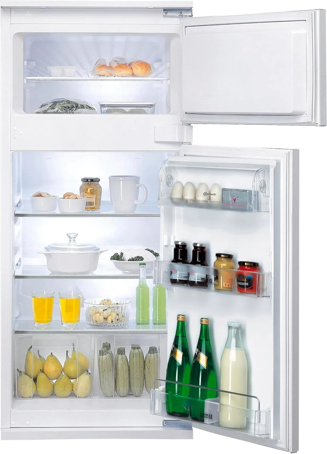 Frigorífico/congelador integrable Bauknecht KDI 12S2 de 2026, 173 l, control electrónico de temperatura, descongelación automática, iluminación LED, funcionamiento silencioso (36 dB), bisagra de puerta reversible, clase energética E, color blanco.