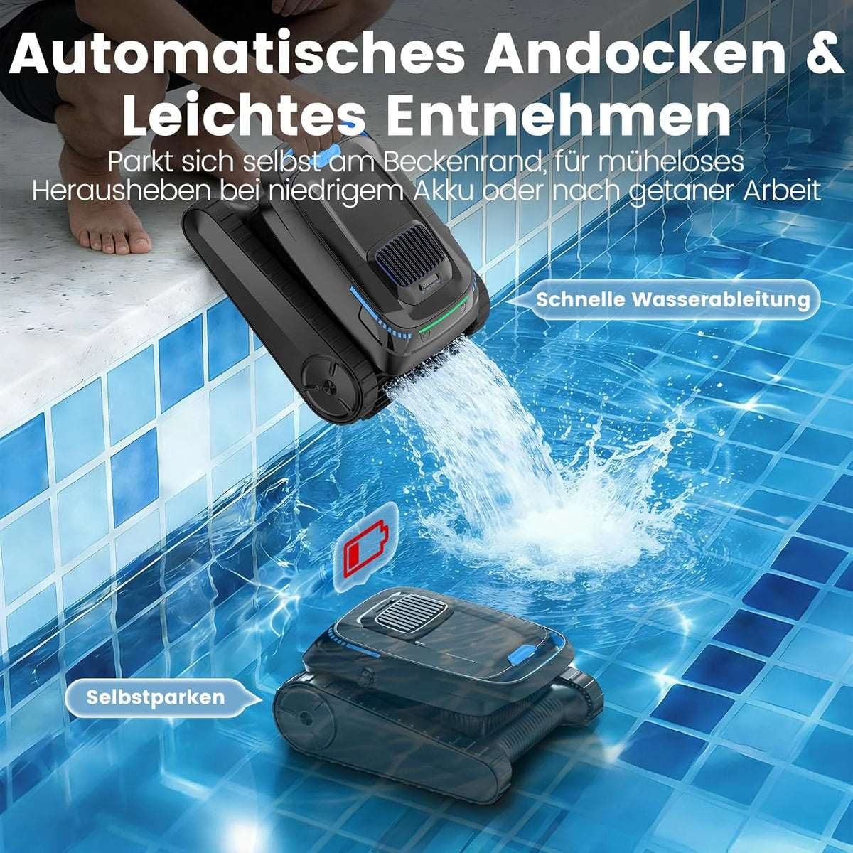 2026 (Nuevo) Robot para piscinas, limpiador de piscinas inalámbrico a batería, robot para piscinas PC10 para limpieza de la línea de flotación del suelo y las paredes, potencia de succión de 18927 L/h, navegación inteligente, limpiador de piscinas