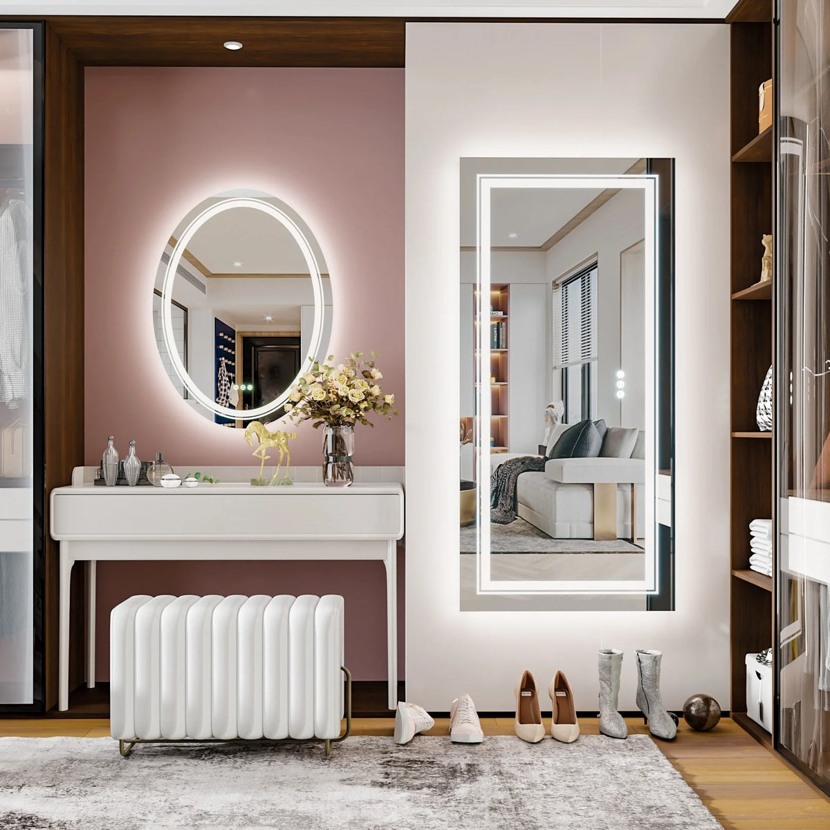 2026 Extra Large LED Lighted Bathroom Mirror, Anti-Fog Wall Mounted Vanity Mirror with 3 Colors