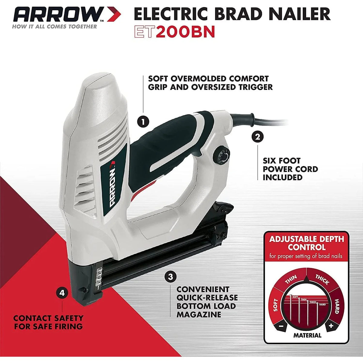 2026 Arrow ET200BN Heavy Duty Electric Brad Nailer, Professional Nail Gun for Trim, Picture Frames, Crafts, Fencing, Uses Brad Nails in 5/8-Inch, 3/4-Inch, 1-Inch, and 1-1/4-Inch