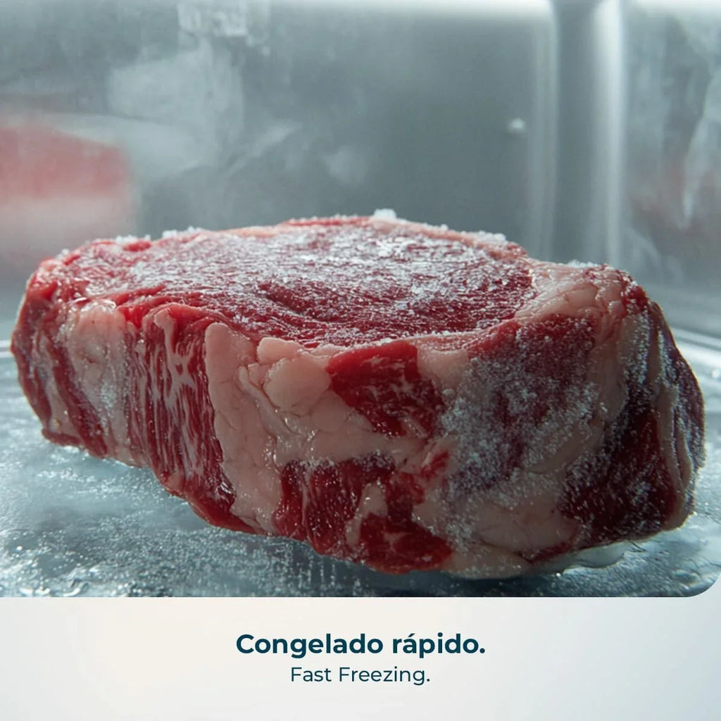 Congelador horizontal Cecotec Bolero CoolMarket 143L blanco, modelo 2026. Cesta con asas, control electrónico LED, UltraContact D – Cool, doble función, puerta ZeroG (80º – 30º), congelación rápida, compacto.