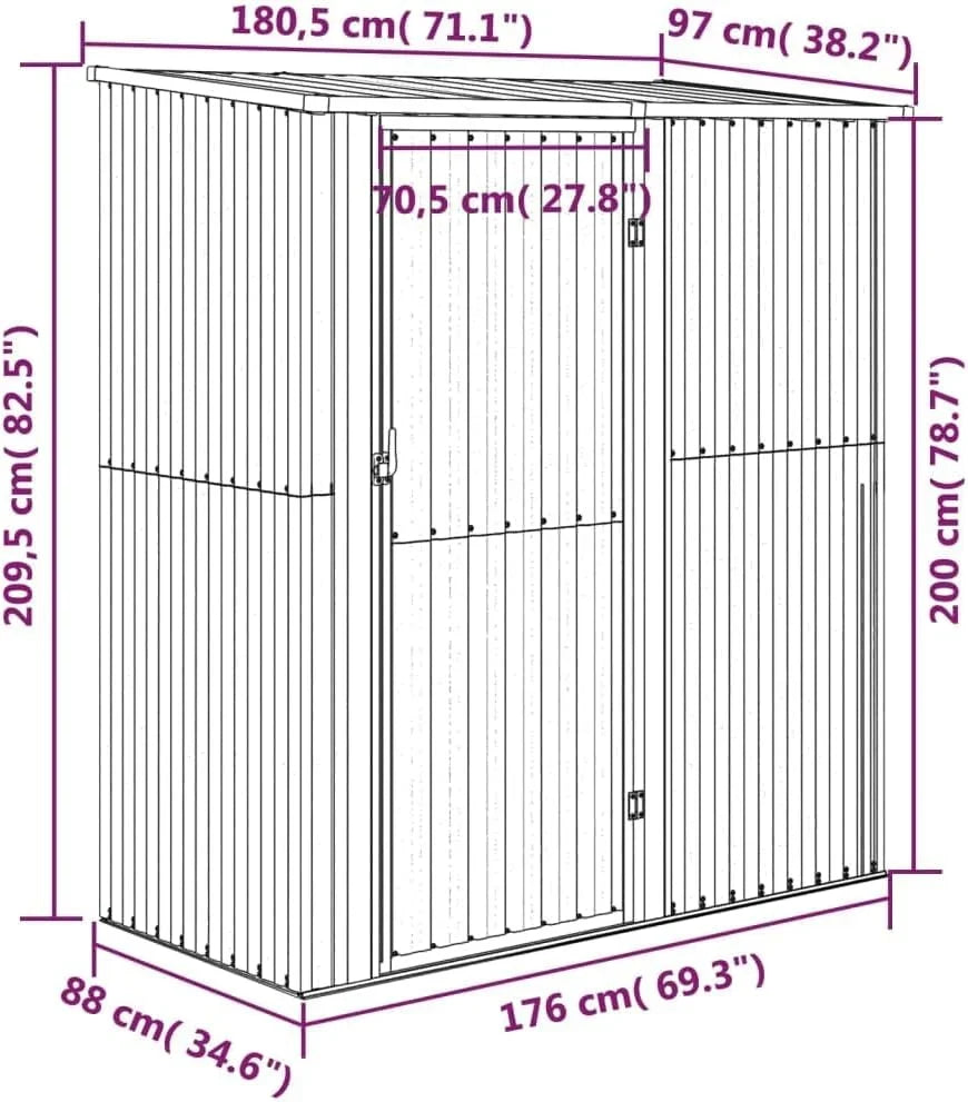 2026 vidaXL Cobertizo Jardín Cabaña Troncos Armario Herramientas Almacenamiento Exterior Patio Aire Libre Acero Galvanizado Antracita 180,5x97x209,5 cm