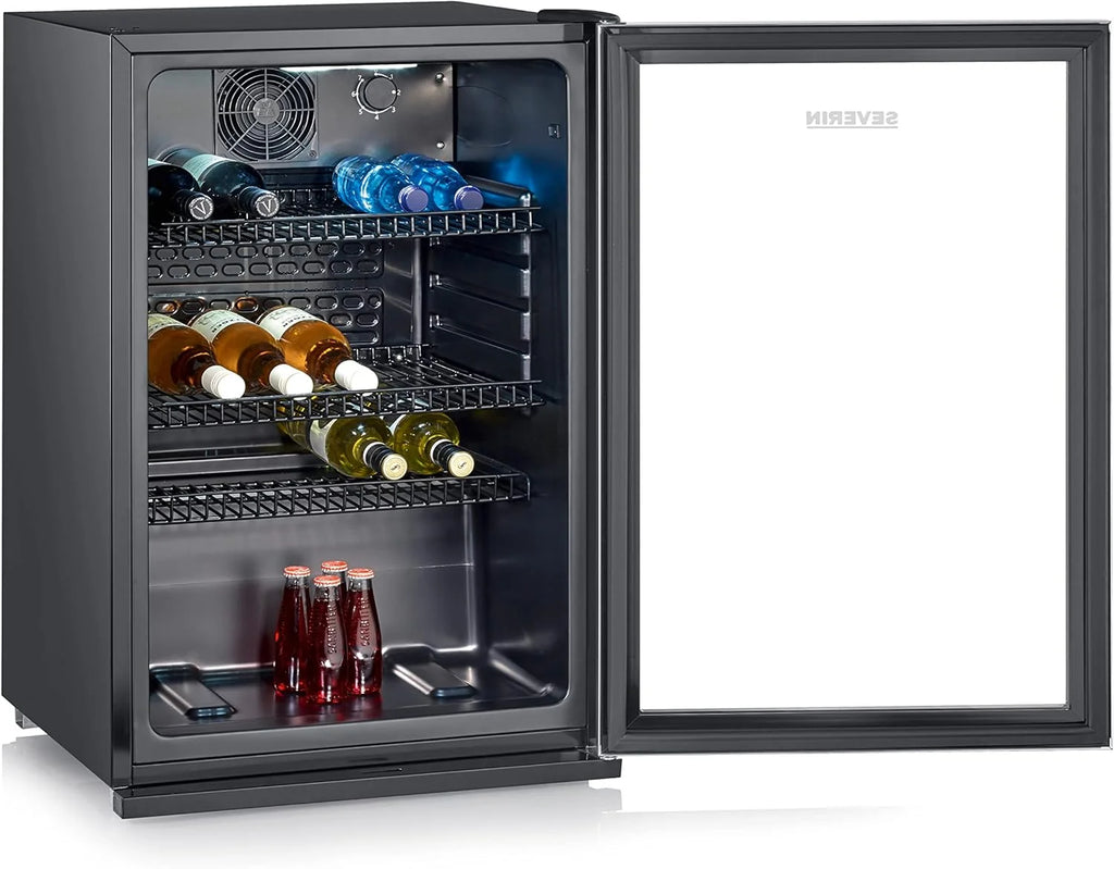 Nevera para botellas SEVERIN 2026, con cerradura integrada e iluminación LED integrada, capacidad neta de 118 L, color negro/plata, FSK 8840
