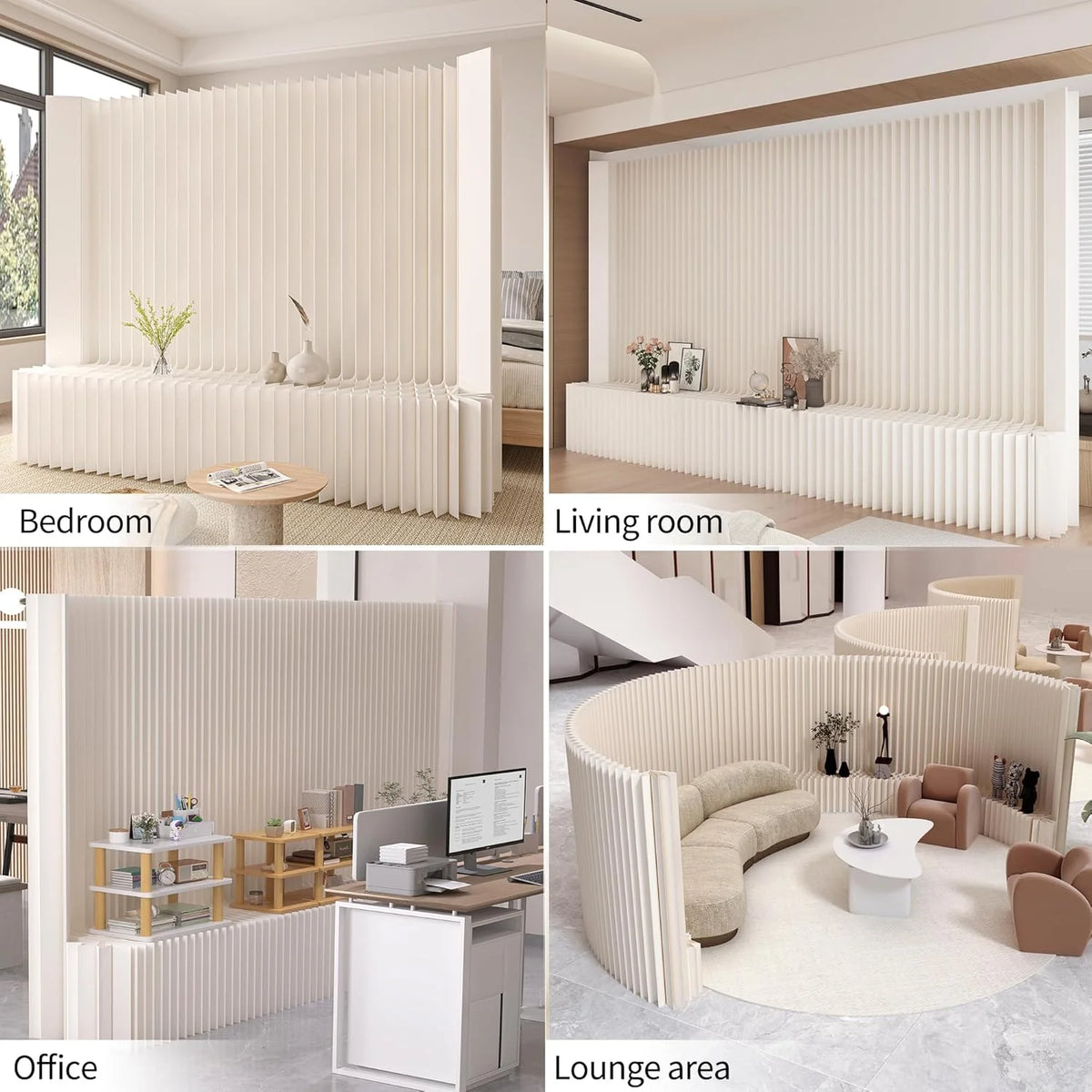 Separador de ambientes plegable 2026 con estante de almacenamiento, mampara de privacidad flexible, ideal para oficina, sala de estar, tiendas, dormitorio, balcón (blanco) (300 x 43 x 200 cm)