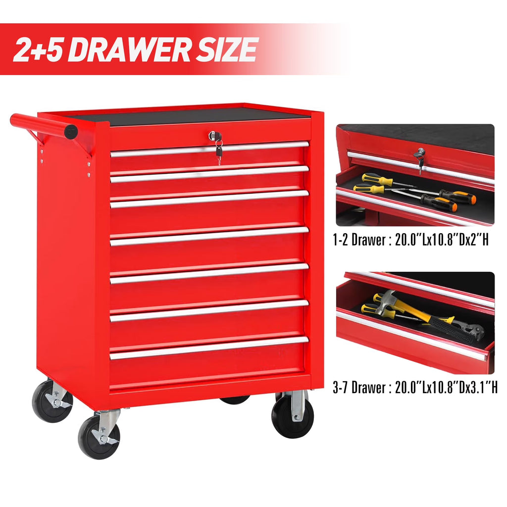 2026 POVANLI  7-Drawer Rolling Tool Chest with Wheels Multifunctional Tool Chest Portable Tool Storage Cabinet with Locking System for Garage Workshop Warehouse Repair Shop