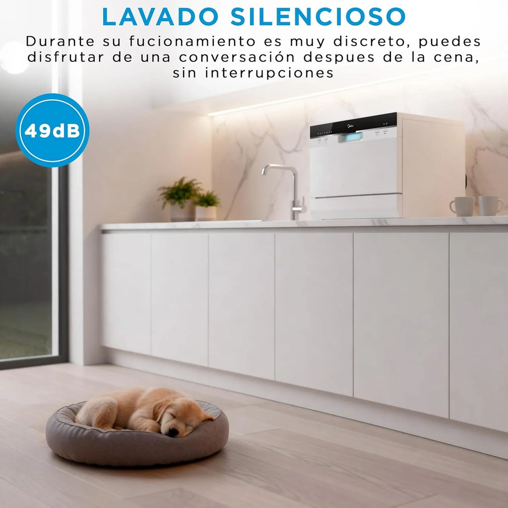 2026 Midea Lavavajillas Pequeño Blanco 55 cm para 6 servicios – Lavavajilla Compacto y Portatil sin Instalación – Lavaplatos con Programa Eco Ahorro, Filtro Antibacterias y Programación Horaria